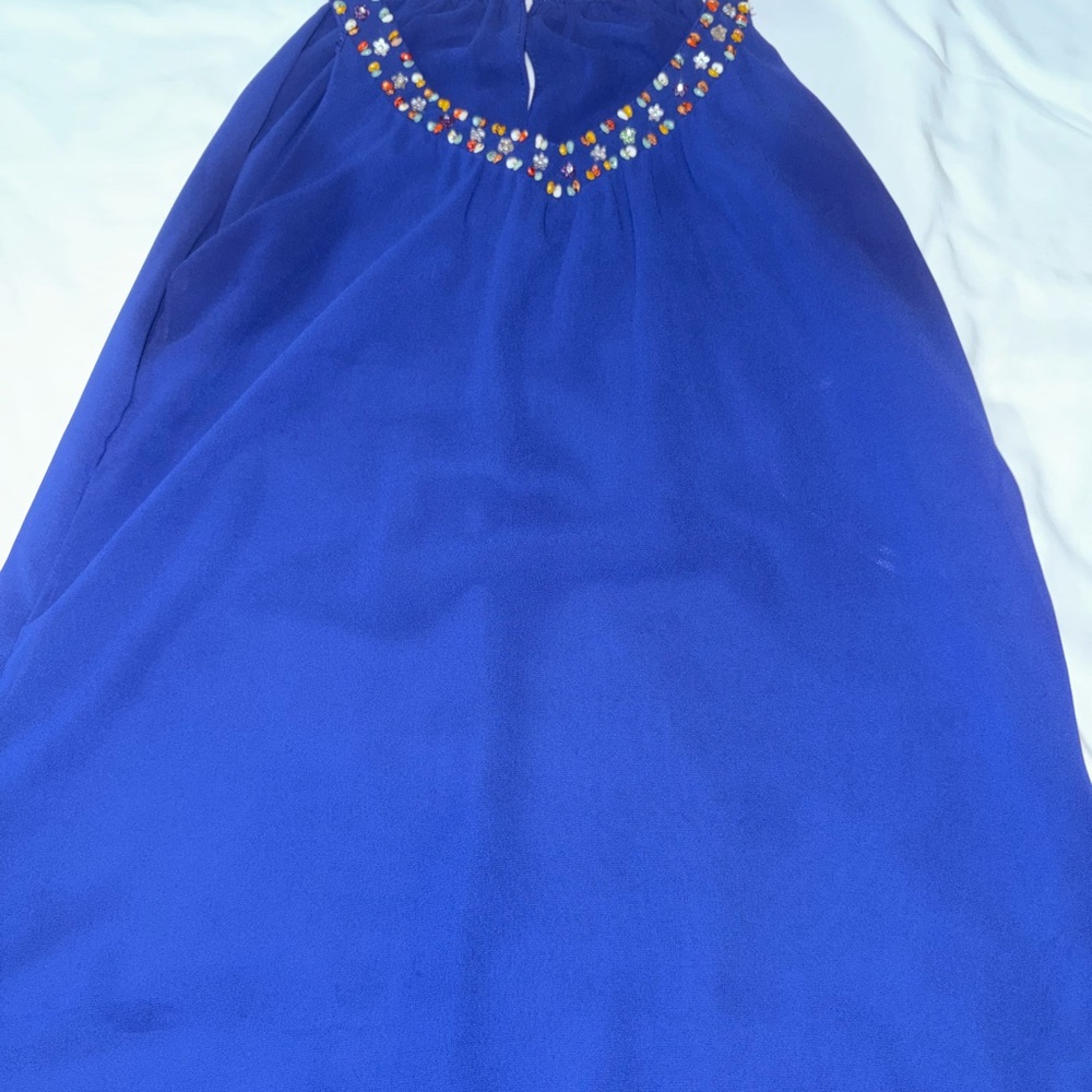 Blue Top with Colorful Embroidery